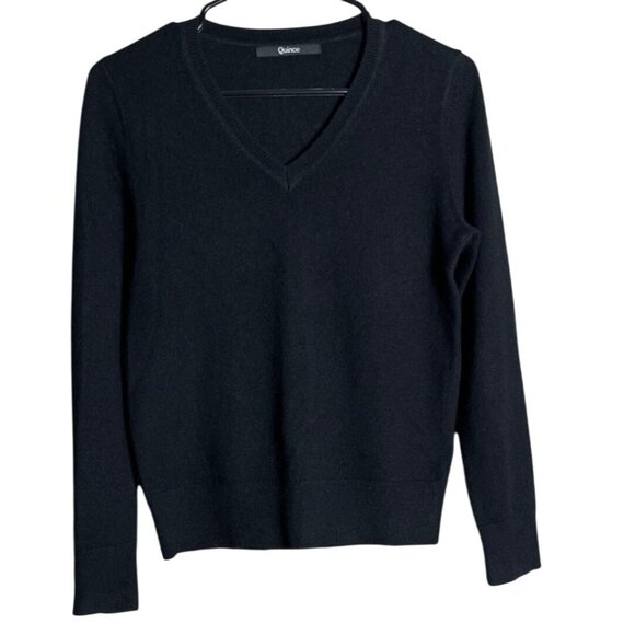 Quince Cashmere V-neck Sweater Black Pullover Mongolian Capsule Basic Womens XS - Picture 1 of 6
